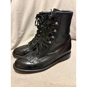 Unisex Vintage 80’s Cowtown Western Kiltie LAce Up Leather Cowboy Boots Mens 6.5